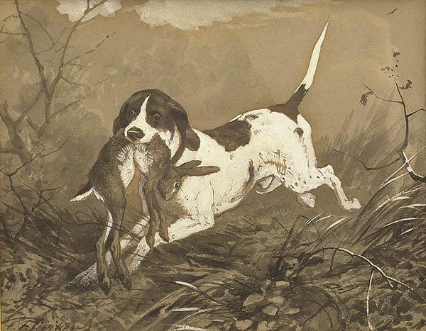 Jagdhund mit Hase by Carl Freidrich Deiker artist at Kunst-Auktionshaus ...