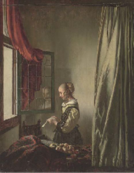 Girl reading a letter at an open window by Johannes Vermeer (after ...