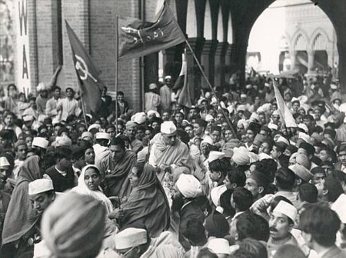 Leading a Quit India Movement demonstration by Jawaharlal Nehru artist ...