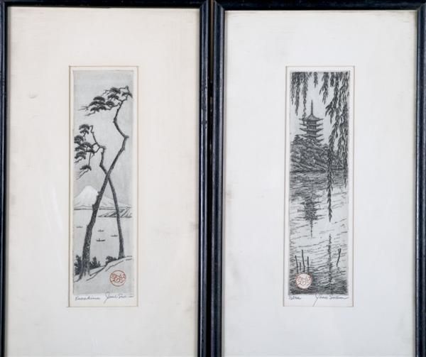 Two etchings, Nara and Enoshima by James Swann artist at Leslie Hindman ...