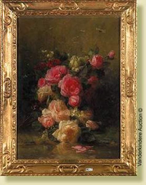 Vase de roses by Jean Baptiste Robie artist at Hôtel de Ventes ...