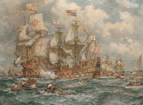 The Ark Royal attacks the Spanish Flagship by Bernard Finegan Gribble ...