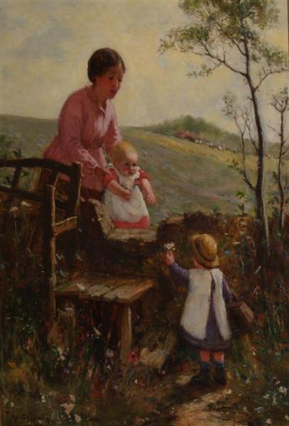 Mother with Children in a Countryside by Thomas Austen Brown artist at ...