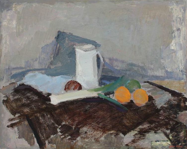 Still life with a leak and fruit by John Henry Olsen artist at Bruun ...