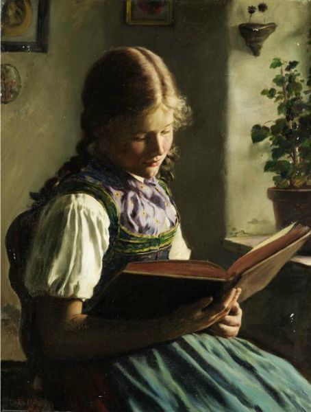 LESENDES BAUERNMÄDCHEN by Emil Rau artist at HAMPEL Fine Art Auctions ...