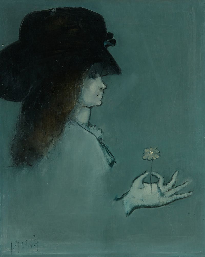 Mujer con flor en la mano