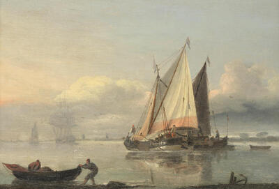 Dutch barges lying offshore by Thomas Luny artist at Bonhams auction ...