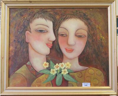 A couple with a pot of flowers by Rosina Lyford artist at Martin & Pole ...