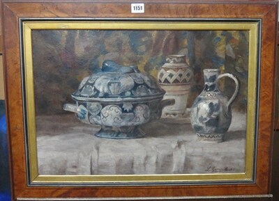 Still life of Delftware by Léon Garraud artist at Bellmans Auctioneers ...