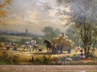 a-haymaking-scene-with-figures-and-a-horse-and-cart-in-a-summer-landscape